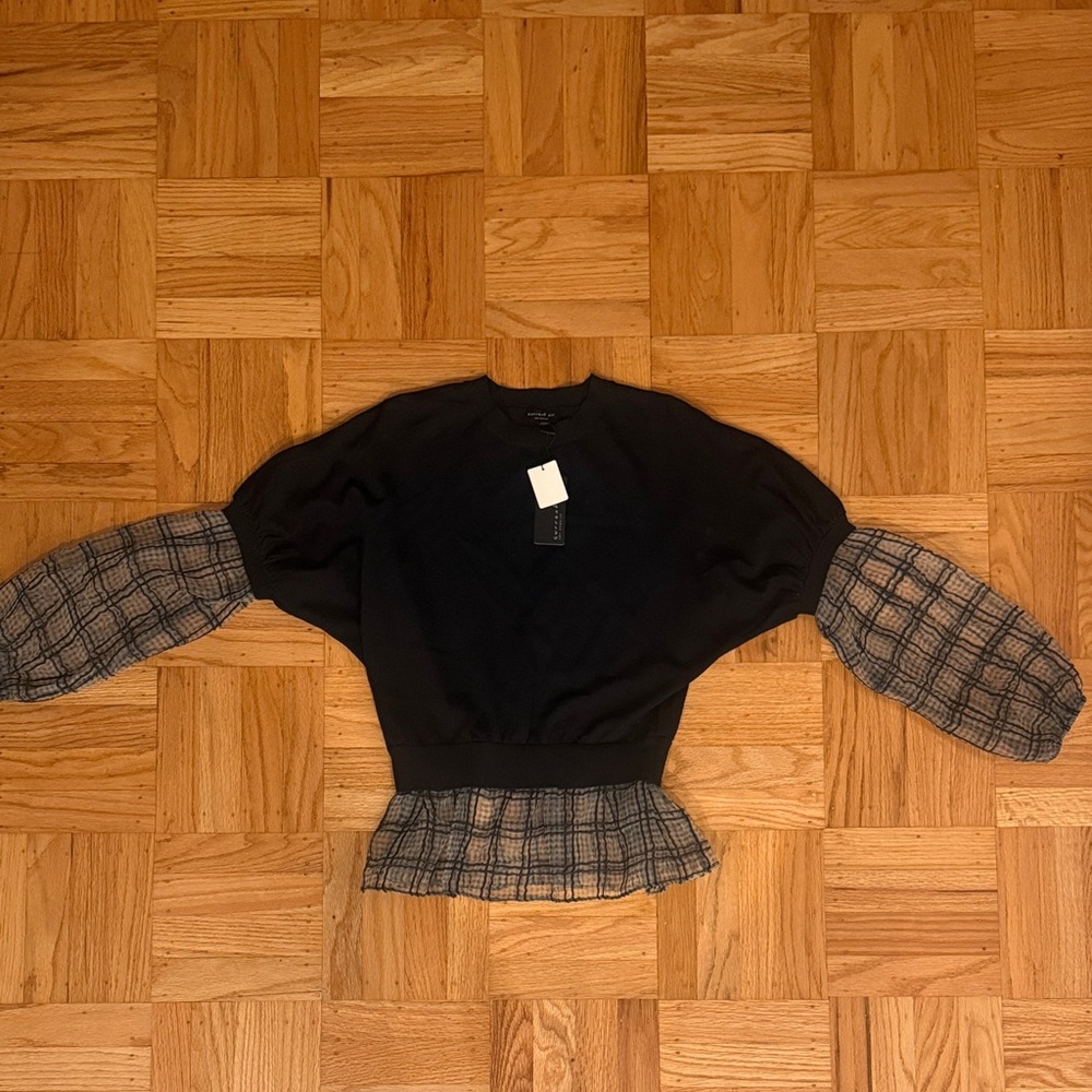 Current Air Black Top with Plaid Accents